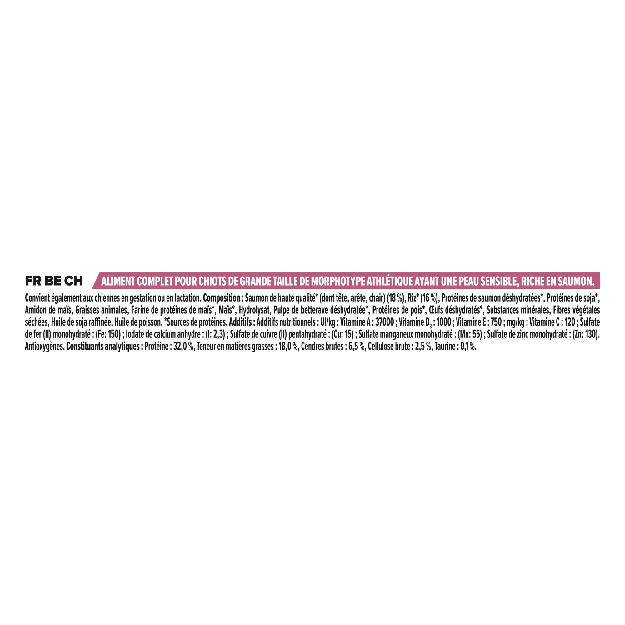 Purina Pro Plan - Large Puppy Athletic Sensitive Skin Chien, Saumon - 12 kg | Croquettes Chiot Athlétique Saveur Saumon - Sans blé, peau saine, pelage brillant et articulations - Santé Chiot