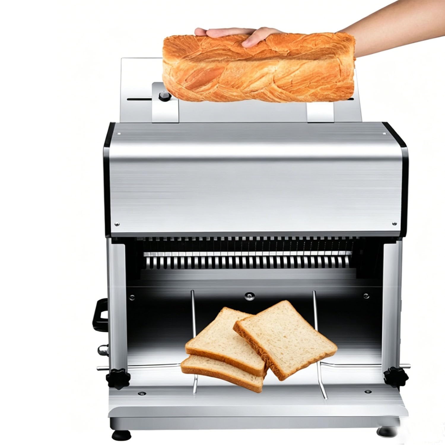 Krajalnica do chleba, krajalnica do tostów ze stali nierdzewnej, krajalnica do bochenków, wbudowany silnik 370 W, stabilna praca 1680 obr./min, zapewniająca długi czas ciągłej pracy 110V