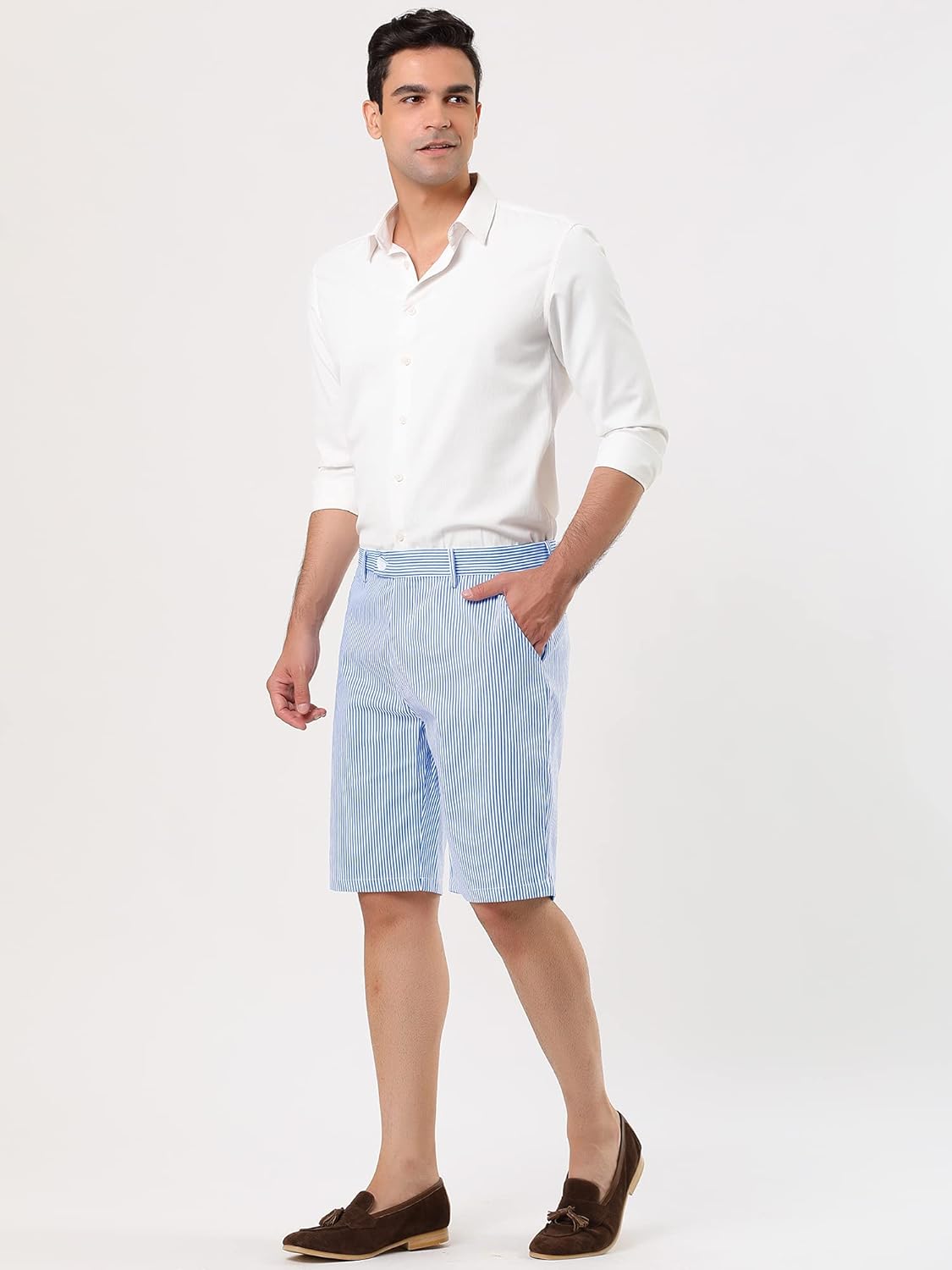 uxcell Men Summer Shorts Striped Slim Fit Flat Front Walk Chino Shorts