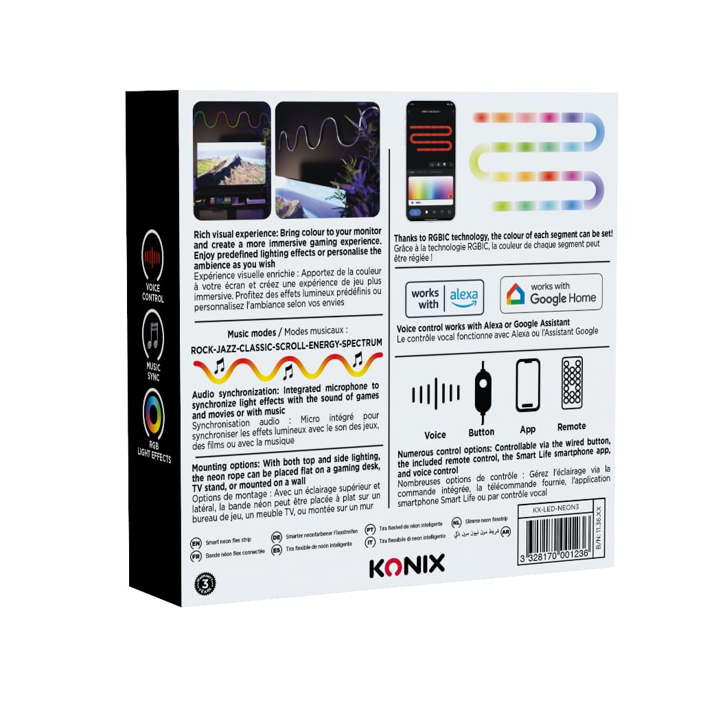 Konix Bande lumineuse gaming flexible et personnalisable 252 LED Smart Neon Flix Strip 3 m - Synchronisation musicale - Compatible Alexa/Google Home