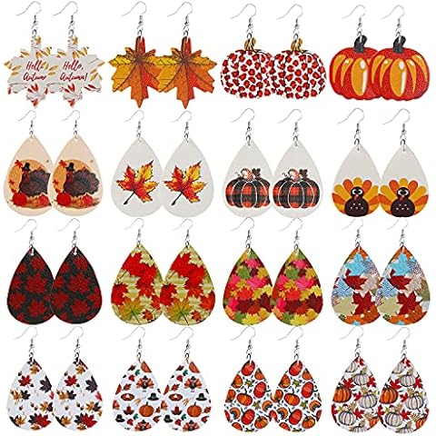 16 Pairs Leather Earrings for Women Leather Dangle Earrings Teardrop Lightweight Faux Leather Feather Earrings Flower Leather Earrings, Created Alexandrite Cover