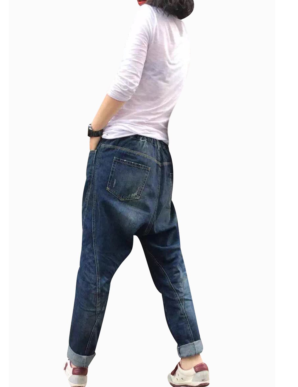 Youlee Jeans da Donna Harem Foro Rotto con Tasche