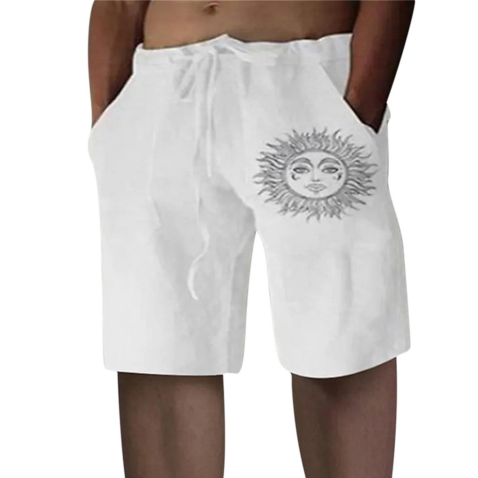 Puimentiua Leinenhose Herren Kurz,Sommer Leinen Shorts,Kurze Hosen,Loose Fit Sommerhose mit Tunnelzug und Taschen (S-3XL)