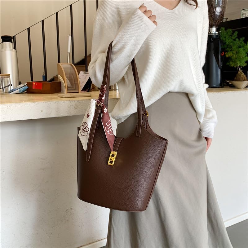 Vegan Leather Bucket Bag Designer Handbags for Women Hobo Bag 2 in 1 Scoop Neck Tote with Removable Pouch3