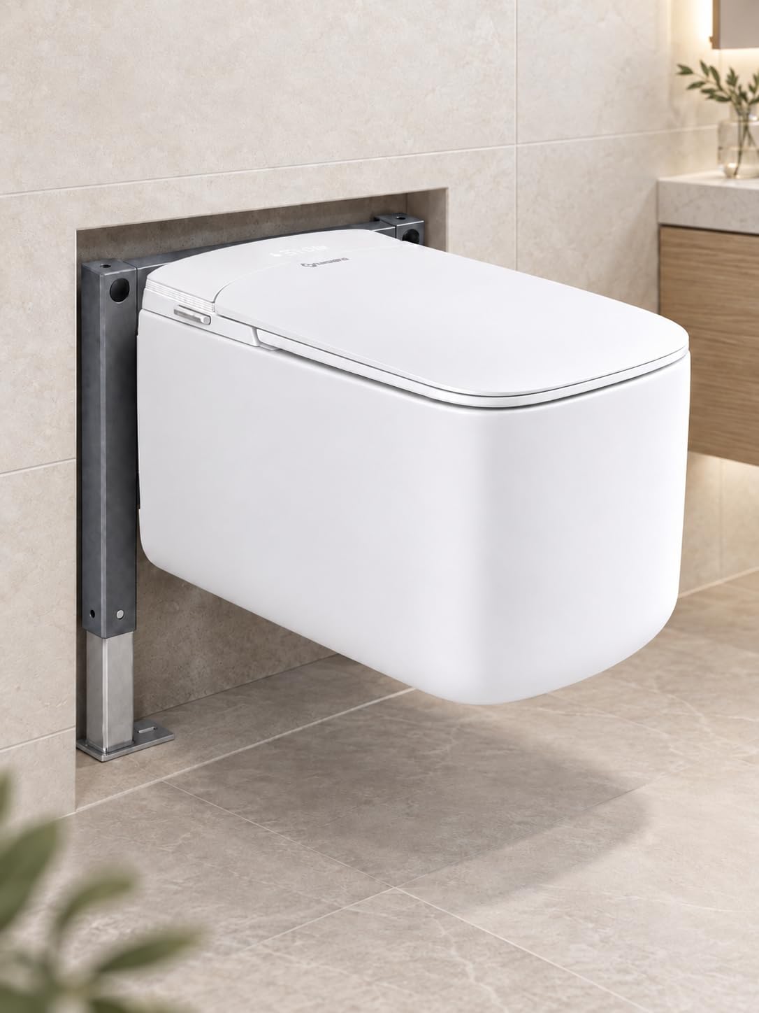 Dusch WC Komplettanlage, Quadratisches Hänge WC mit Montageelement, Smart WC mit Bidet Funktion & geräuschreduzierte Spülung, Elektrische Toilette mit Sitzheizung, Automatikdeckel, Kindermodus