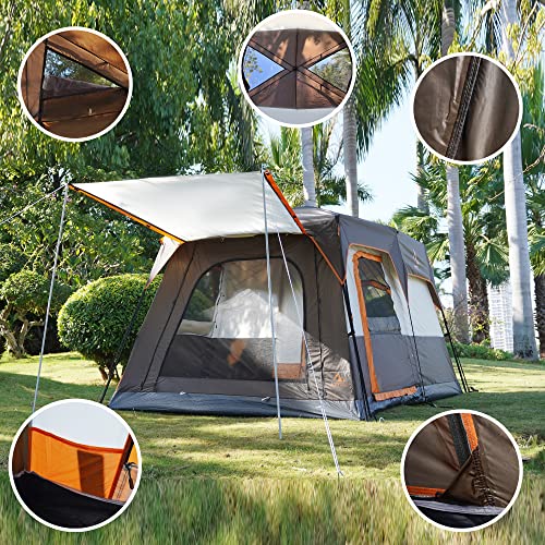 Ktt Instant Tent 6 Person,Large Family Cabin Tents,Automatic Pop Up Tent Build Quickly In 60S,2 Rooms,2 Top Windows,3 Doors And 3 Windows With Mesh,Waterproof,Big Tent For Outdoor,Picnic,Camping. #TOP3