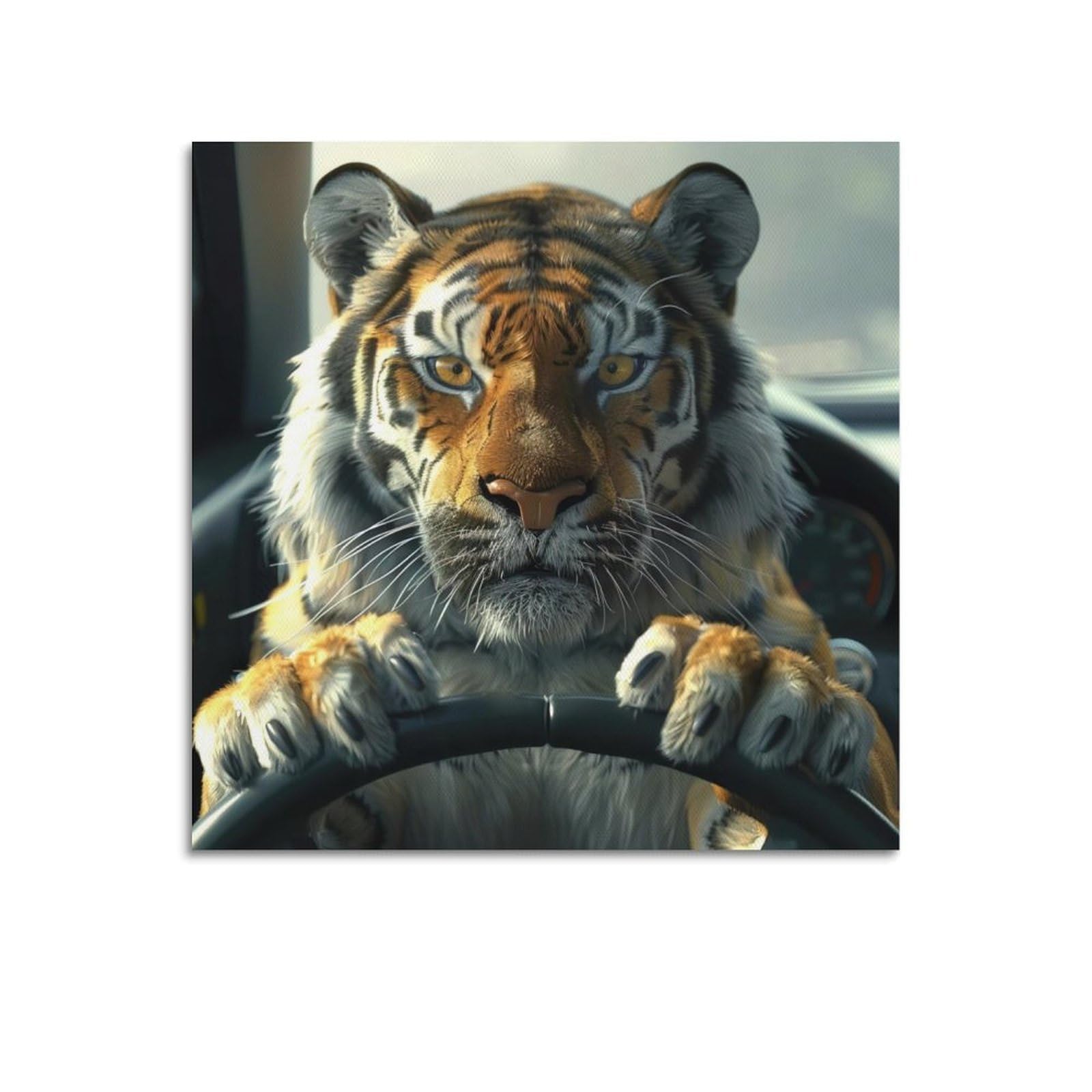 JTLFXY Animal Artwork Poster The Tiger in The Car Poster Decorative Painting Canvas Wall Posters And Art Picture Print Modern Family Bedroom Decor Posters 28x28inch(70x70cm)