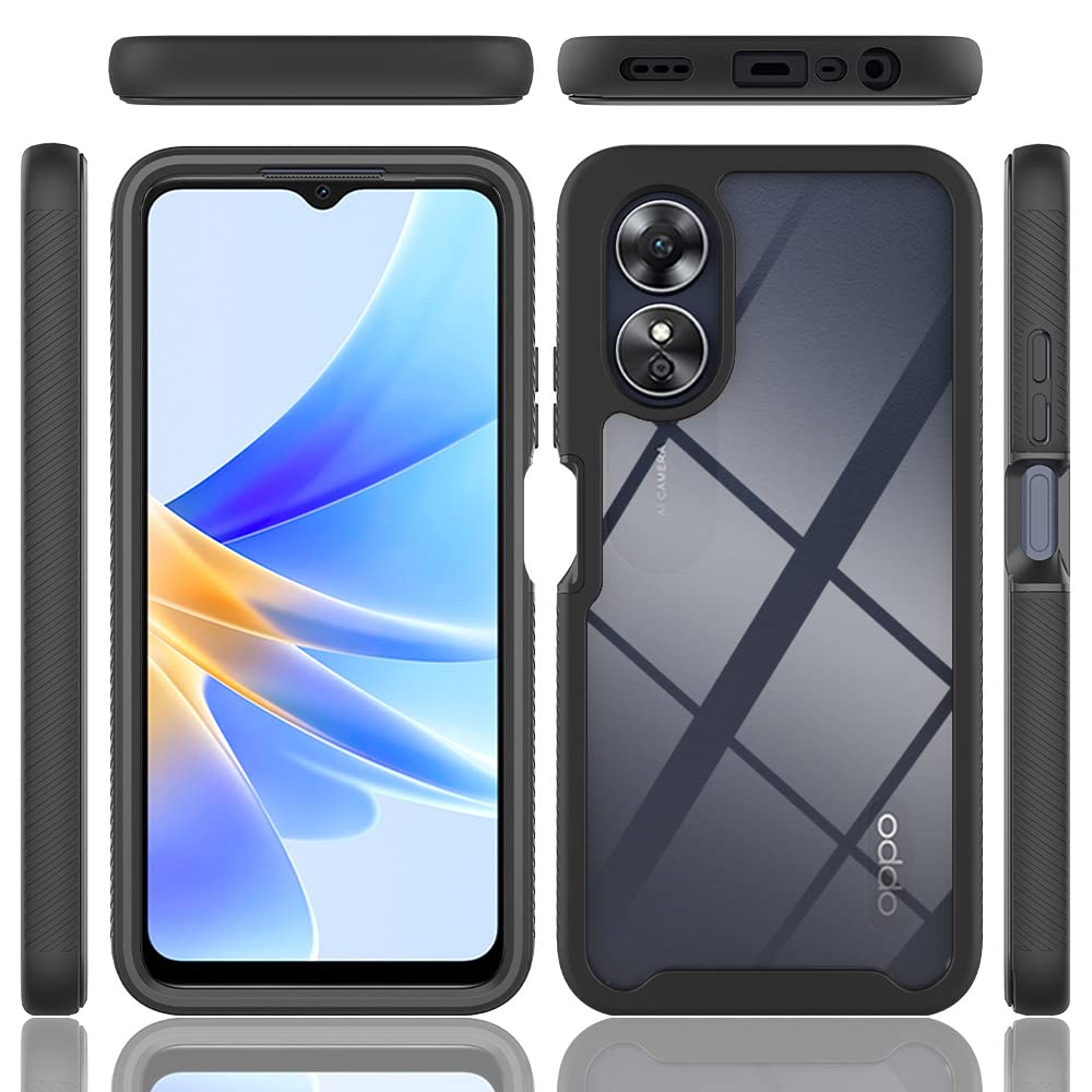 Cover OPPO A17 4G Con Protezione Schermo: Custodia Antiurto Trasparente A 2 Strati (Blu Scuro)
