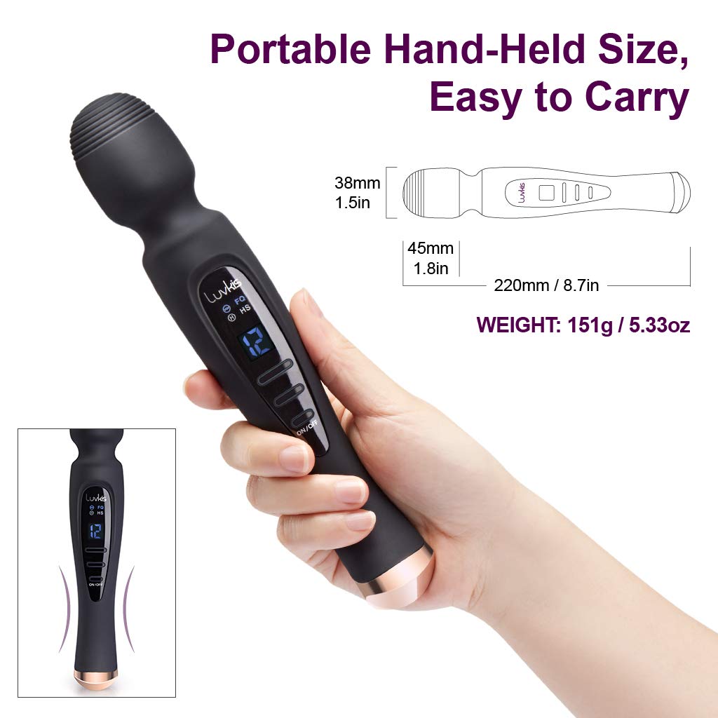 Masajeador portátil inalámbrico con 12 modos de masaje con pantalla LCD, USB magnético recargable IPX7 impermeable, silencioso para cervicales cuello y espalda, etc. Negro