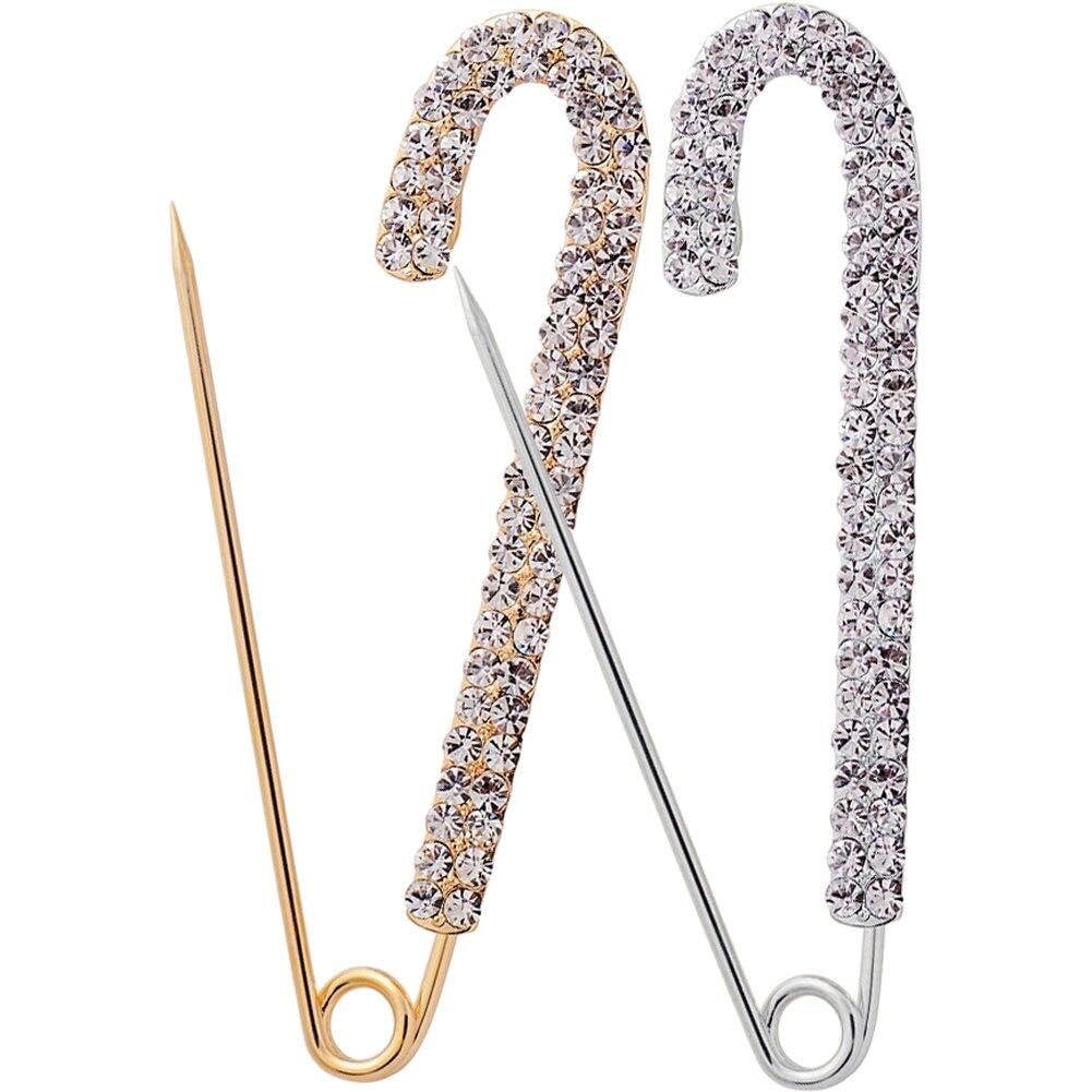 Lpitoy As Shown 2Pcs Alloy Rhinestone Brooch Pins Crystal Cardigan Sweater Shawl Clips Decorative Collar Safety Pins For Scarves Shawls Sweaters Dresses
