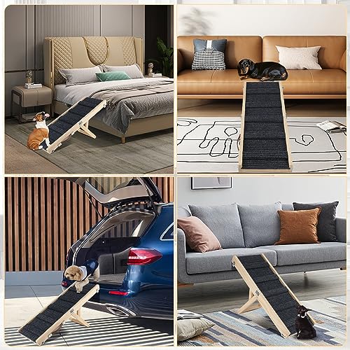 Sbayool Hunderampe für Kleine Hunde und älteren, Katzen Rampe Hundetreppe 4 Höhenverstellbare von 25CM bis 48CM mit Rutschfester Trittmatte, Hölzerne Haustierrampe Klappbar für Bett Oder Sofa