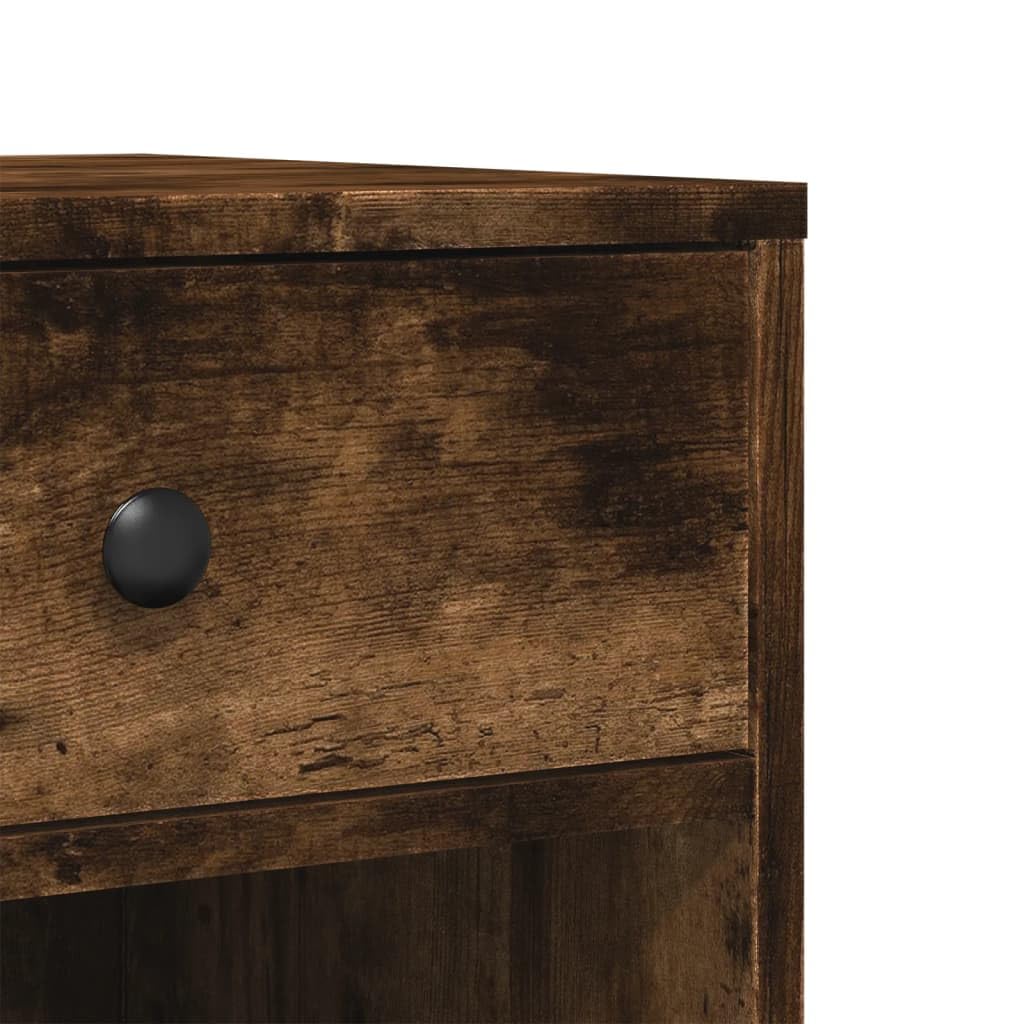 Stojak na drukarkę z rolkami dąb wędzony materiał drewnopochodny 60 x 40 x 68,5 cm z 4 kółkami i hamulcami, wielofunkcyjny stół do drukarki, do biura, biura domowego, przechowywania i