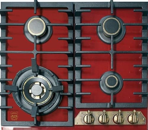 Kaiser Gas-Kochfeld KCG 6335 RotEm, Bordeaux Glas, Glaskeramik Gasherd Einbau/Metallrahmen Bronze/Brennersockel – Gold/ 3,8 kW Wok/Erdgas/Fl.Gas