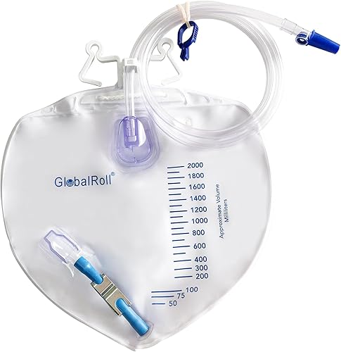 Bolsa de drenaje urinario con cámara antirreflujo, bolsa de drenaje de cabecera de 67.6 fl oz con tubo de drenaje de 48 pulgadas, gancho y clips,