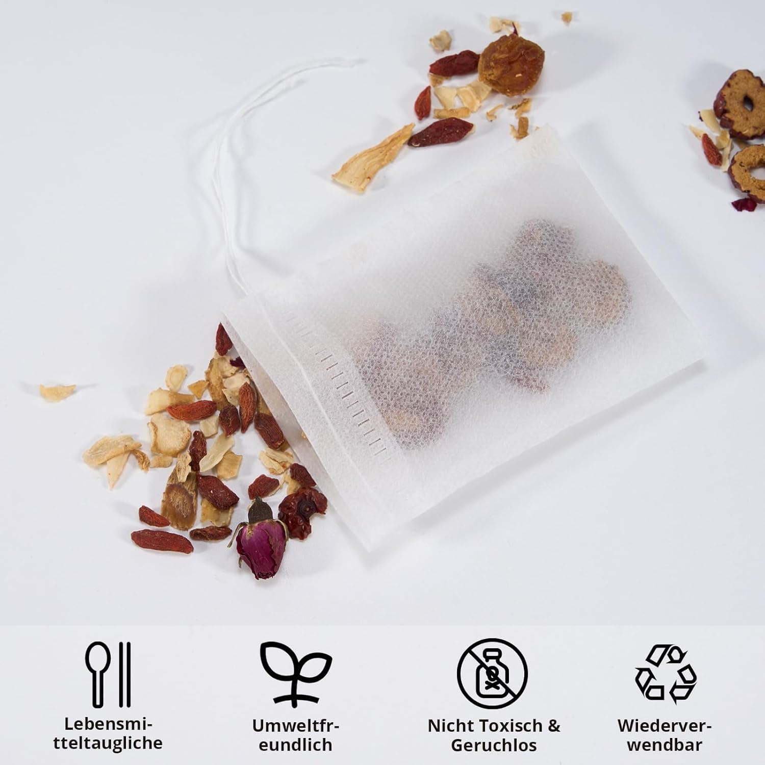 100 sztuk filtrów do herbaty sypkiej, 7 x 9 cm, jednorazowe torebki do herbaty ze sznurkiem, wielokrotnego użytku, do herbaty, przypraw, wanilii, lawendy, kawy (białe)