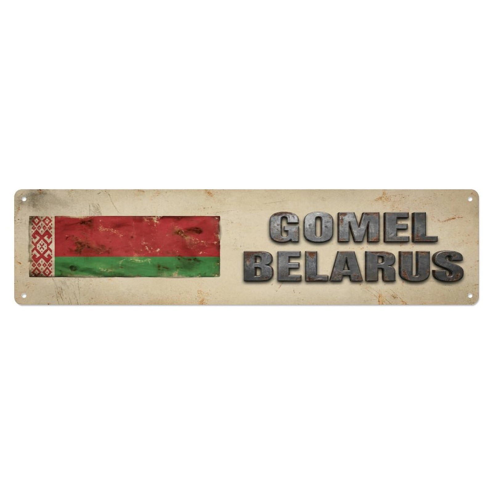 Metal Tin Sign Vintage Gomel Belarus Flag Decor Rustic Travel