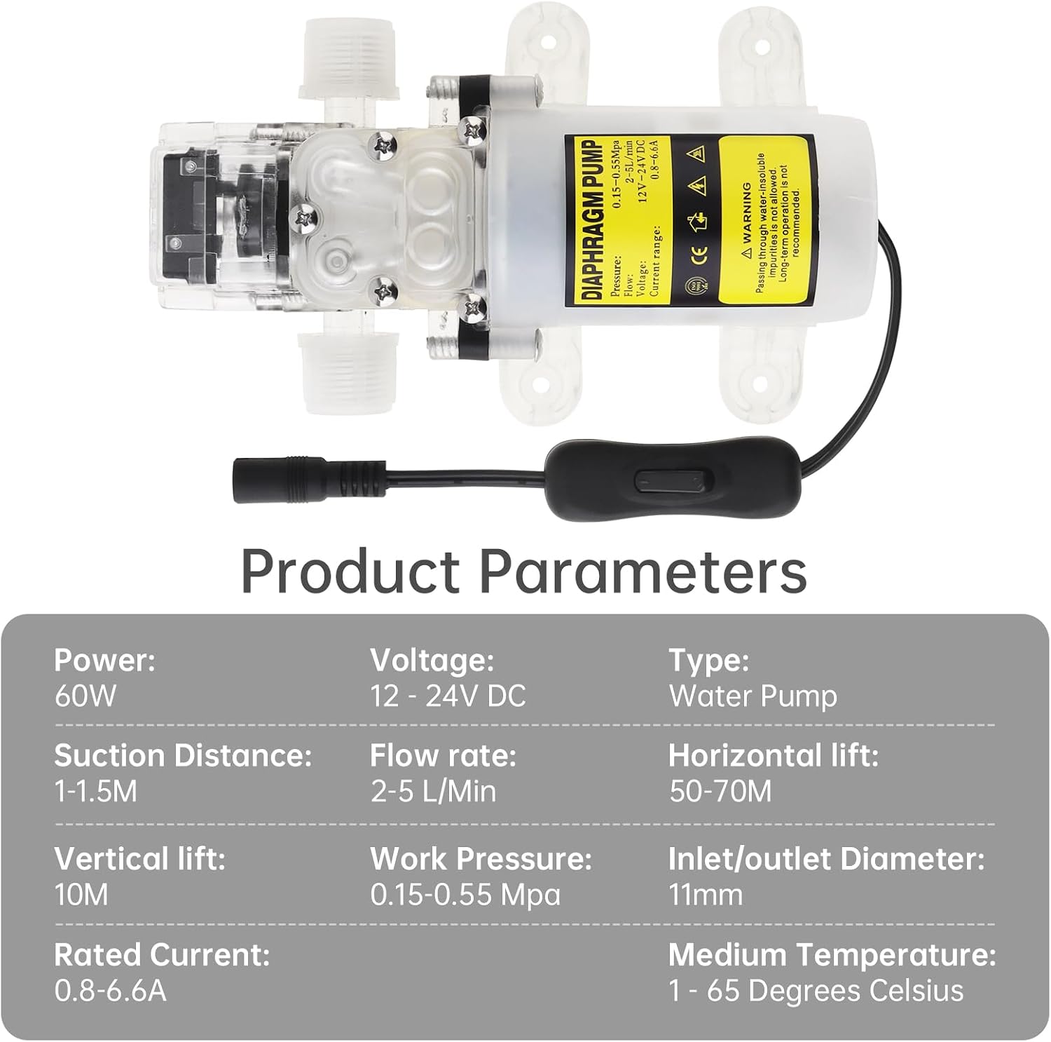 DC 12V-24V Electric Wine Transfer Pump 2-5 L/Min 60W Self Priming