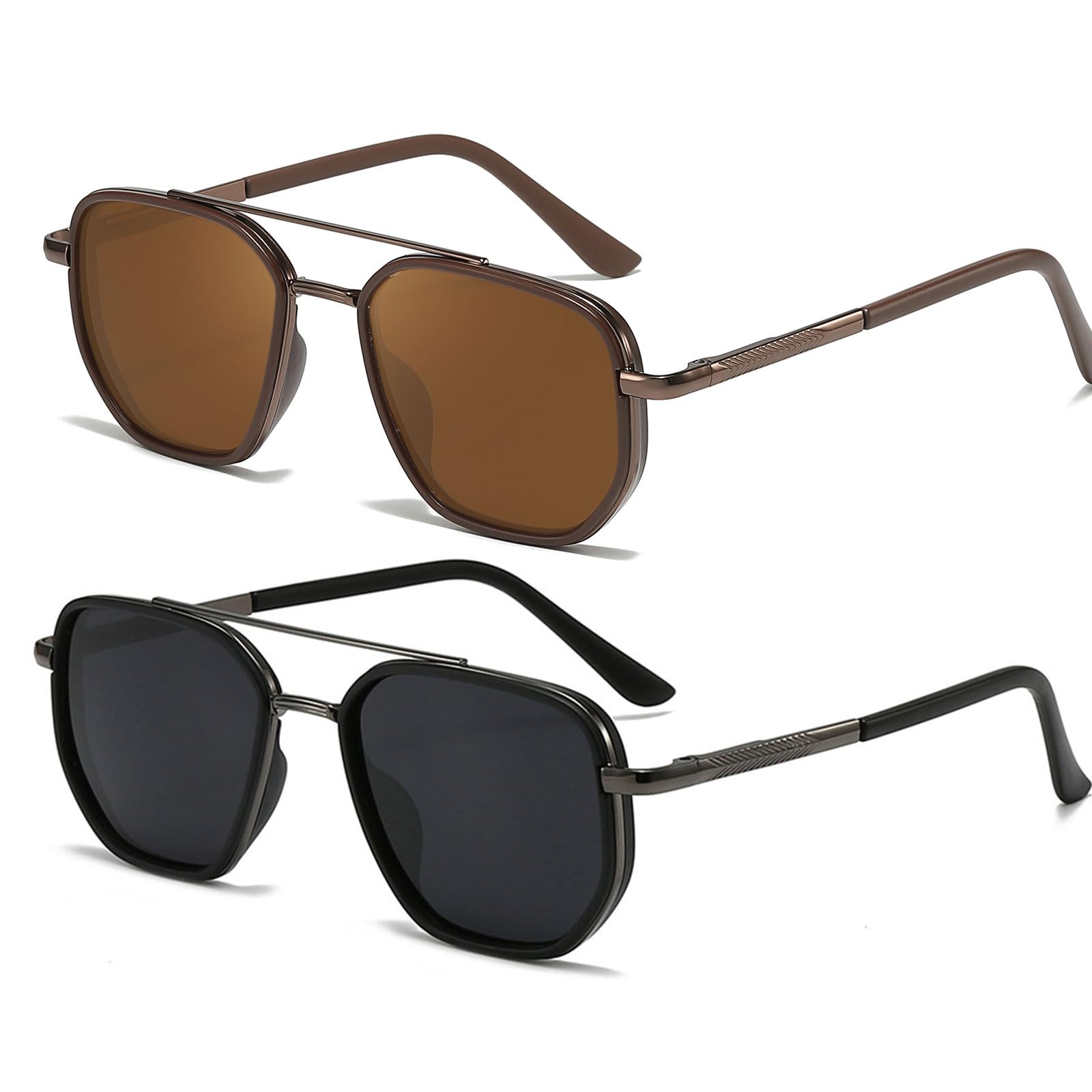 SODQW 2 Pack Tangle Free Aviator Sunglasses for Women Square Frame Sun Glasses for Driving &Traveling UV Protection