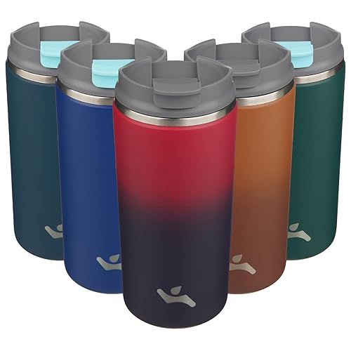 Miniatura 22 de Vaso con tapa, taza de café de viaje de 12 onzas, botella de agua aislada al vacío de doble pared de acero inoxidable con aislamiento térmico, color
