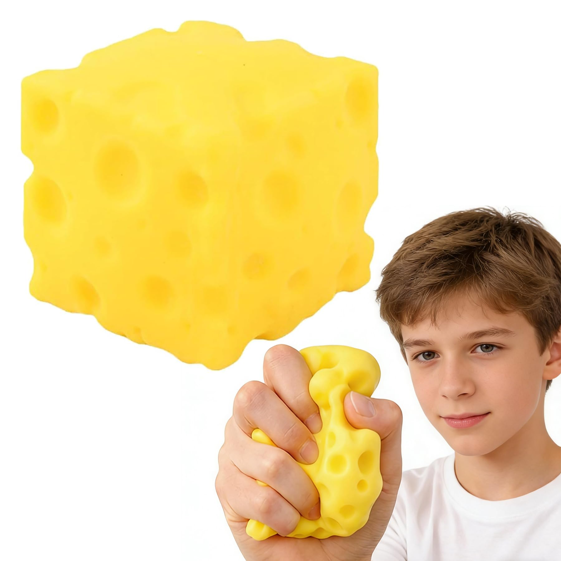 Cheese Squishy, Squishy Cheese Sugar Cube SquishySensory Toy, Squeeze Toys Big Brain CheeseStress Ball Realistic Design, Anxiety Relief Fidget Toy Sensory Toys