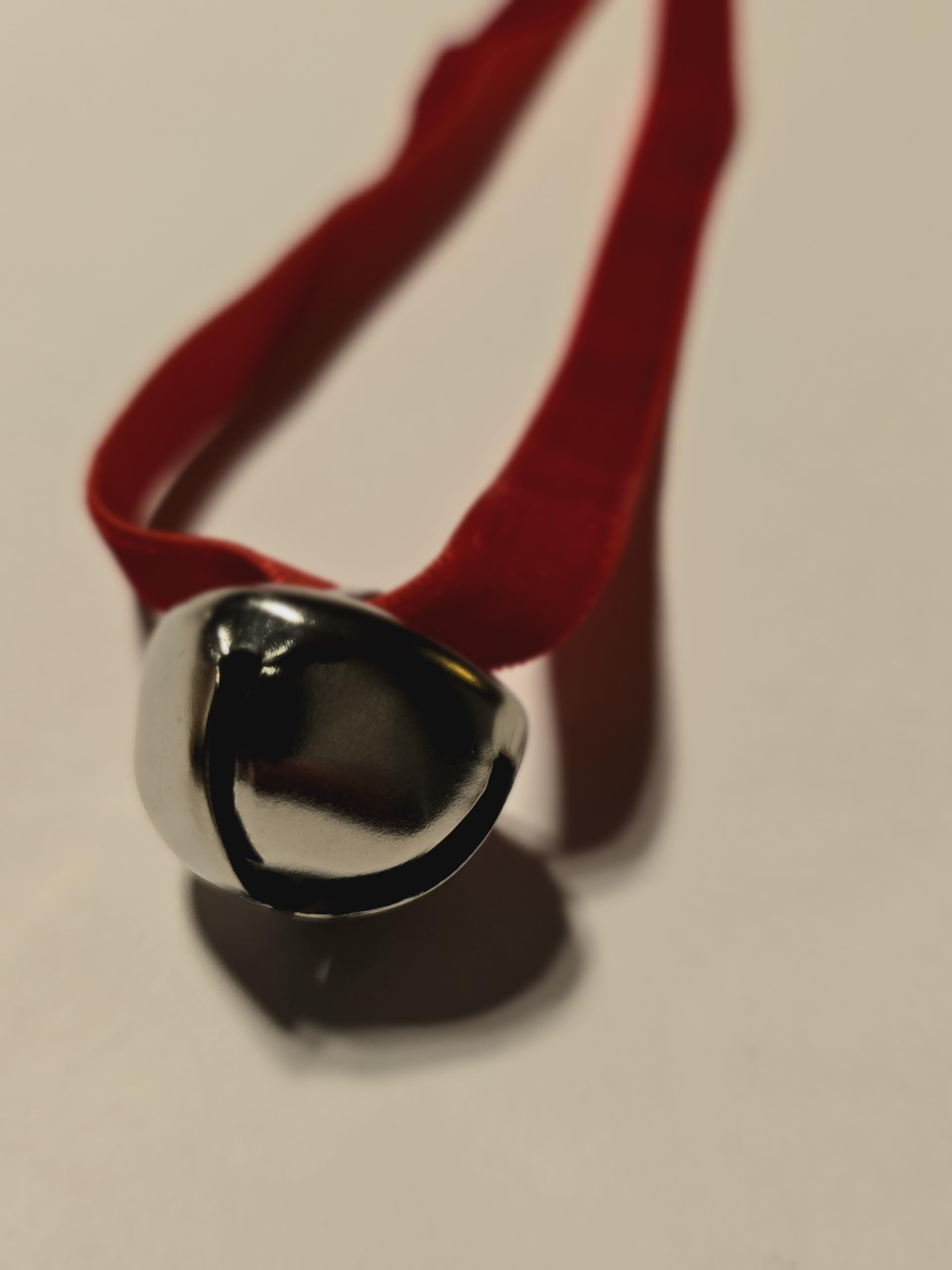 Silver And Red Silver Bell Napkin Ties With Red Velvet Ribbon, Set Of 6