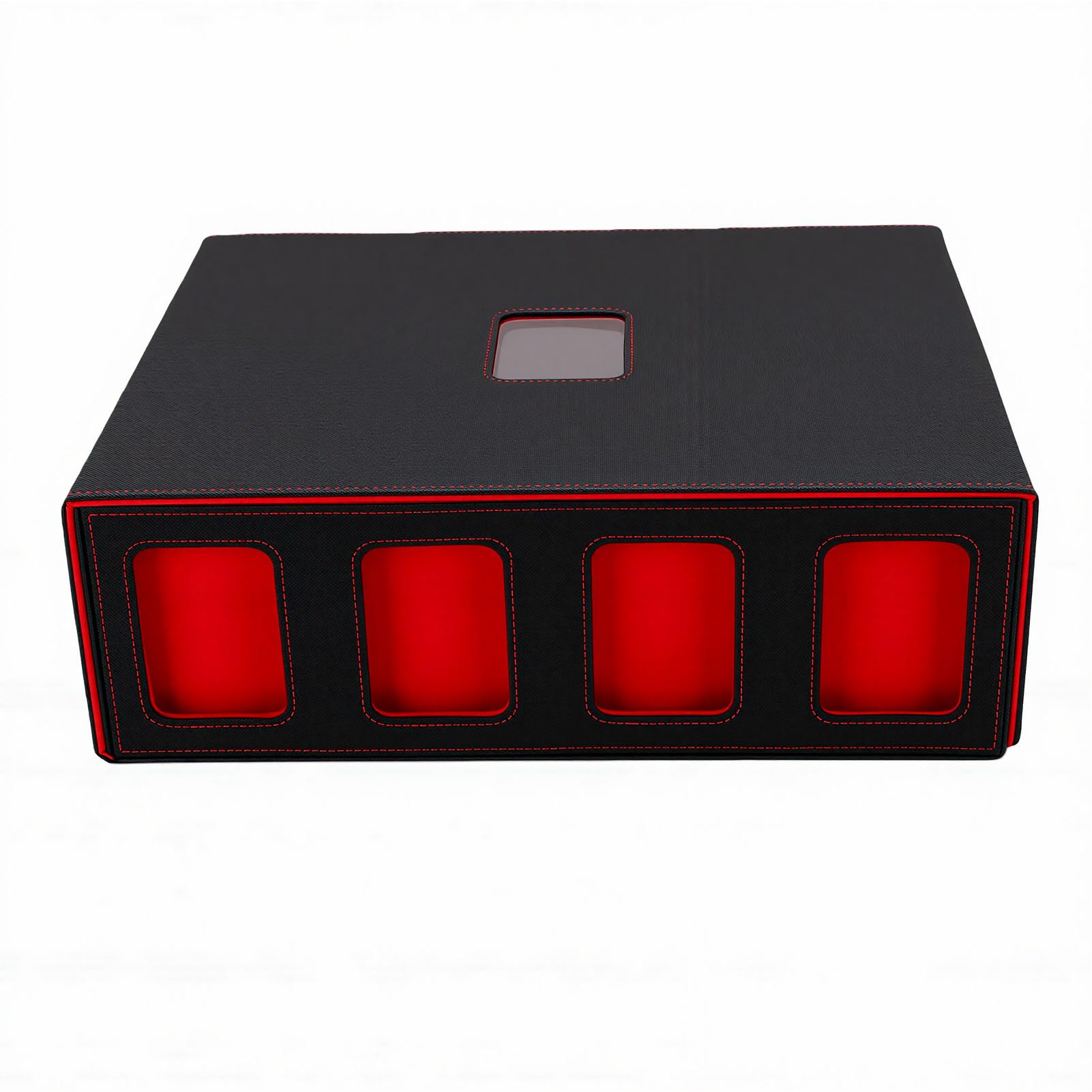Tbest Scatola Porta Carte Collezionabili, Custodia per Mazzi di Carte 4 Scomparti capacità Oltre 3200, per Archiviazione da Tavolo con Rivestimento in Feltro, Chiusura Magnetica e (rosso)