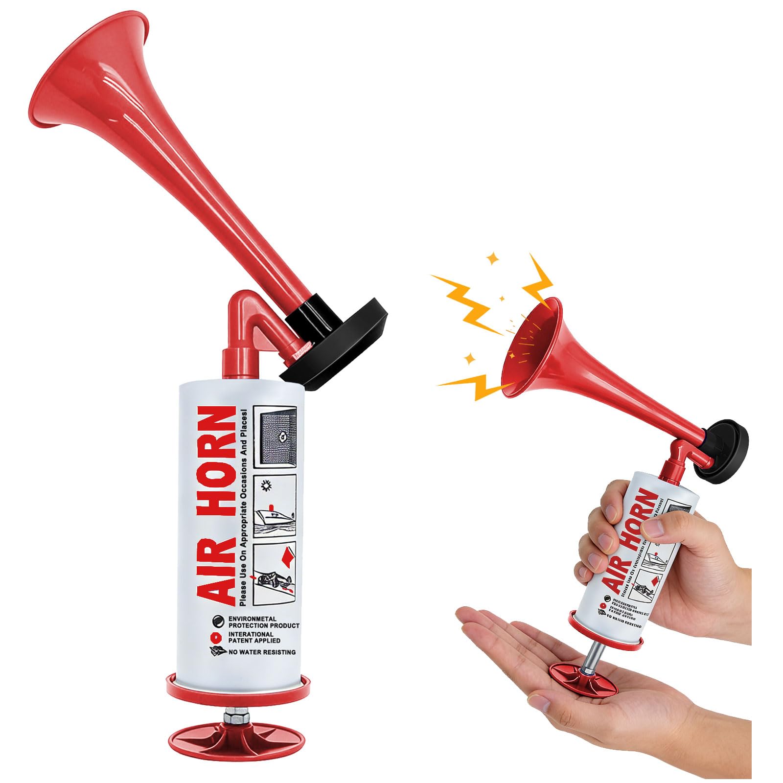 pangutheos Corne de Brume Manuelle, Klaxon à Air Comprimé Portable, Trompette Supporter, Corne de Brume a Gaz pour L'aviron, Événement Sportif, Match de Football, Fête, Alarmes (Rouge)