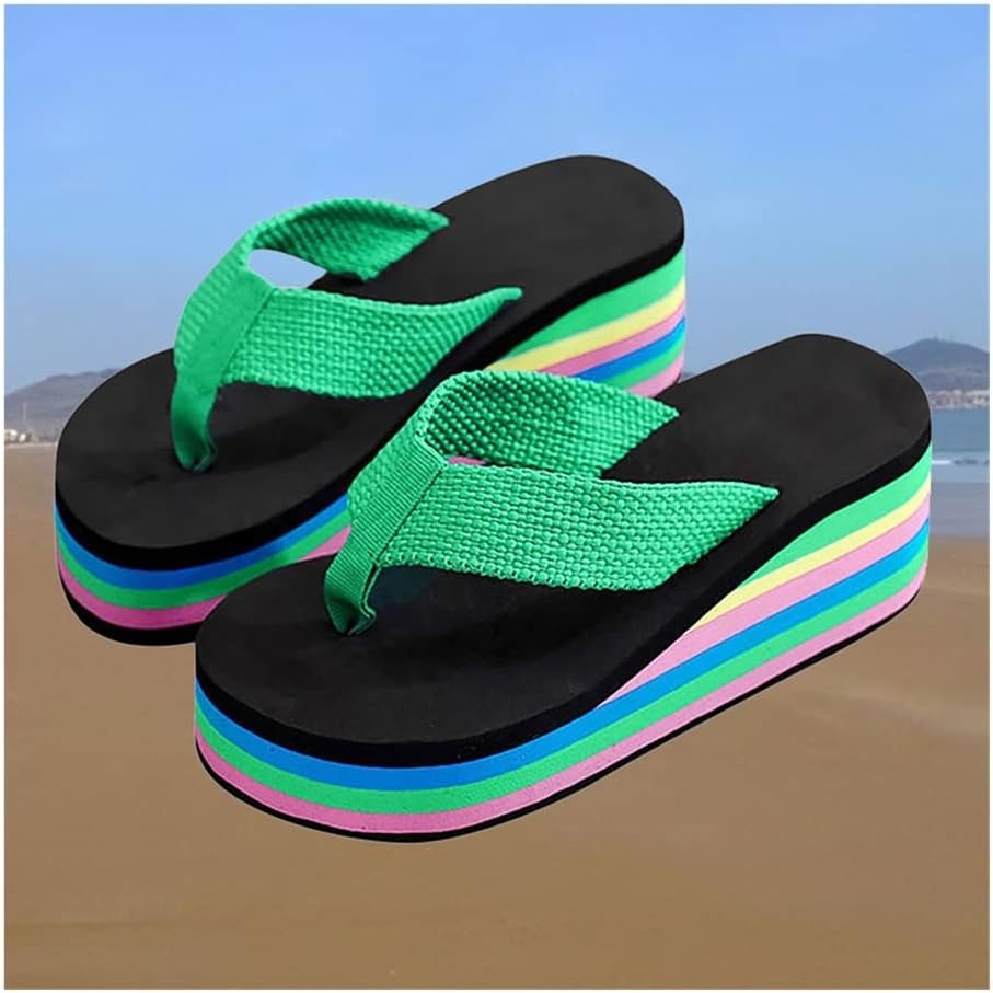 Women's Slide Sandals Women Summer Wedge Flip Flops, Outdoor Slippers Casual Beach Shoes, for Ladies Thick Bottom Leisure Non-Slip Sandals for Women (Color : 1 Double/C, Size : EU:39/US:8.5)