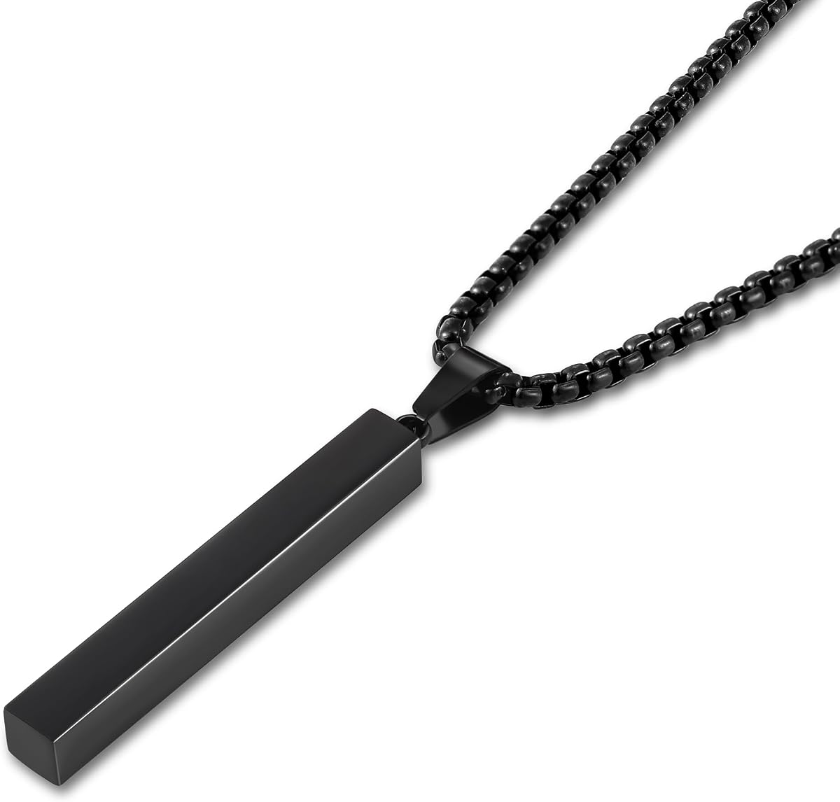 Fiusem Pendant Necklace for Men, Stainless Steel Bar Chain | Silver Tone/14k Gold Plated/Black Mens Pendant Necklaces with 2.5mm Box Chain, Jewelry Gifts 18-28 Inch