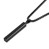 Fiusem Pendant Necklace for Men, Silver Tone/14k Gold Plated/Black Mens Pendant Necklaces with 2.5 mm Box Chain, Stainless Steel Bar Chain, 18-28 Inches