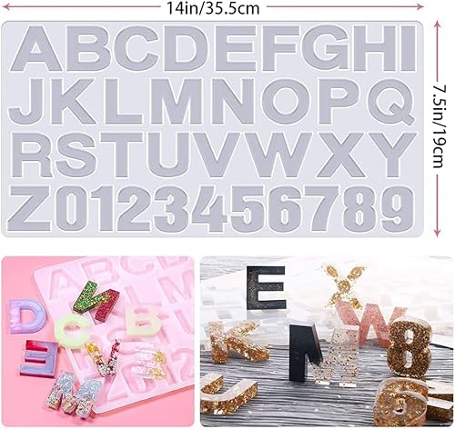 Miniatura 2 de Surakey Moldes de resina del alfabeto, 106 piezas de moldes de silicona hacia atrás 26 letras 10 números molde para hacer joyas de bricolaje molde