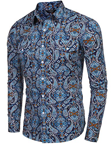 COOFANDY Mens Paisley Printed Shirts Casual Long Sleeve Button Down Shirts Floral Dress Shirt with Pockets4