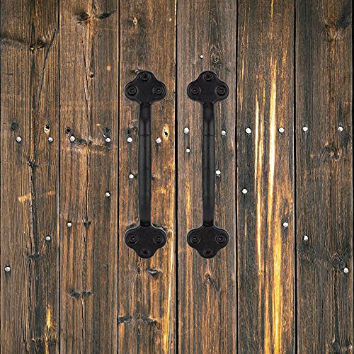 Sankins 9'' Barn Door Handle Black Rustic Cast Iron Sliding Door Handle, Heavy Duty Vintage Metal Gate Pull Hardware For Fence, Door, Metal Antique Garage, Closet, 2 Pack #TOP4