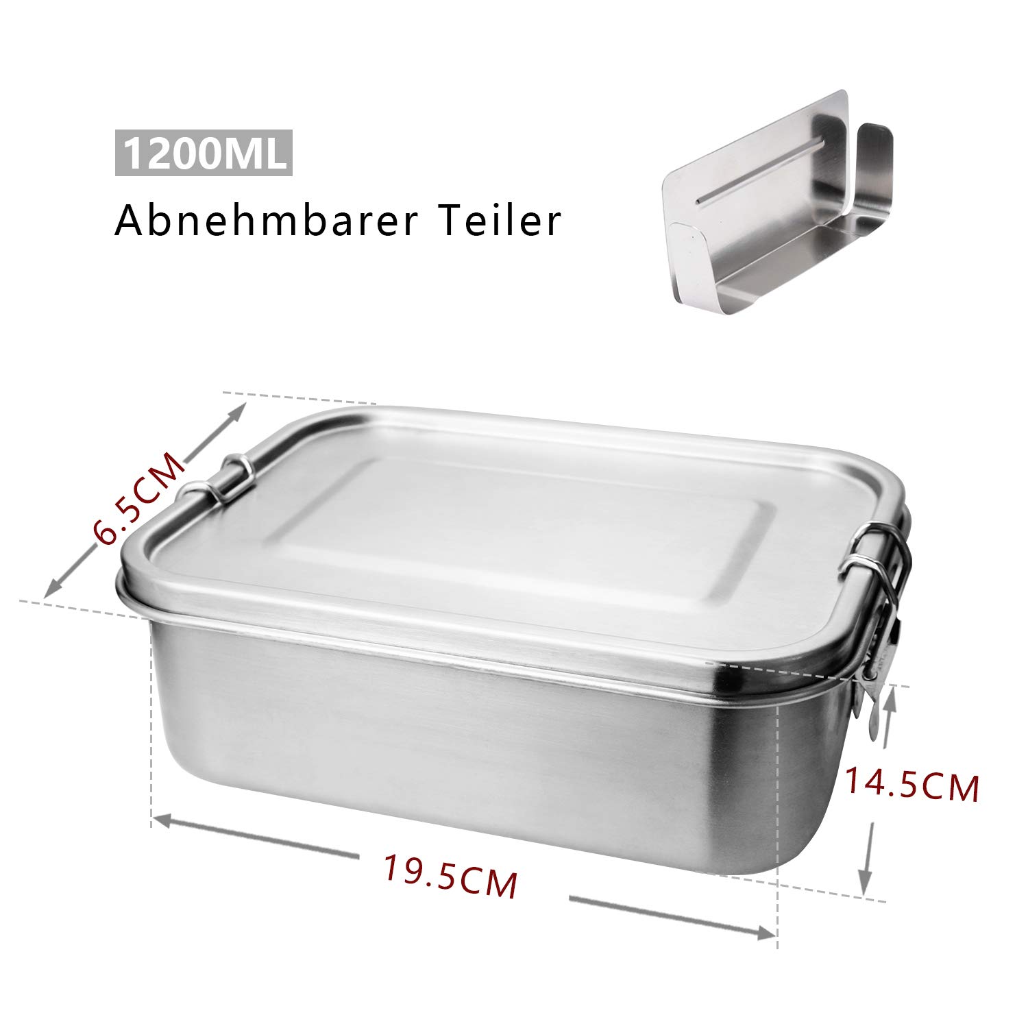 Pudełko śniadaniowe ze stali nierdzewnej, 800 ml + 1200 ml, dla dzieci, w zestawie z przegródkami, pojemnik na żywność z przegrodą jest szczelny, premium