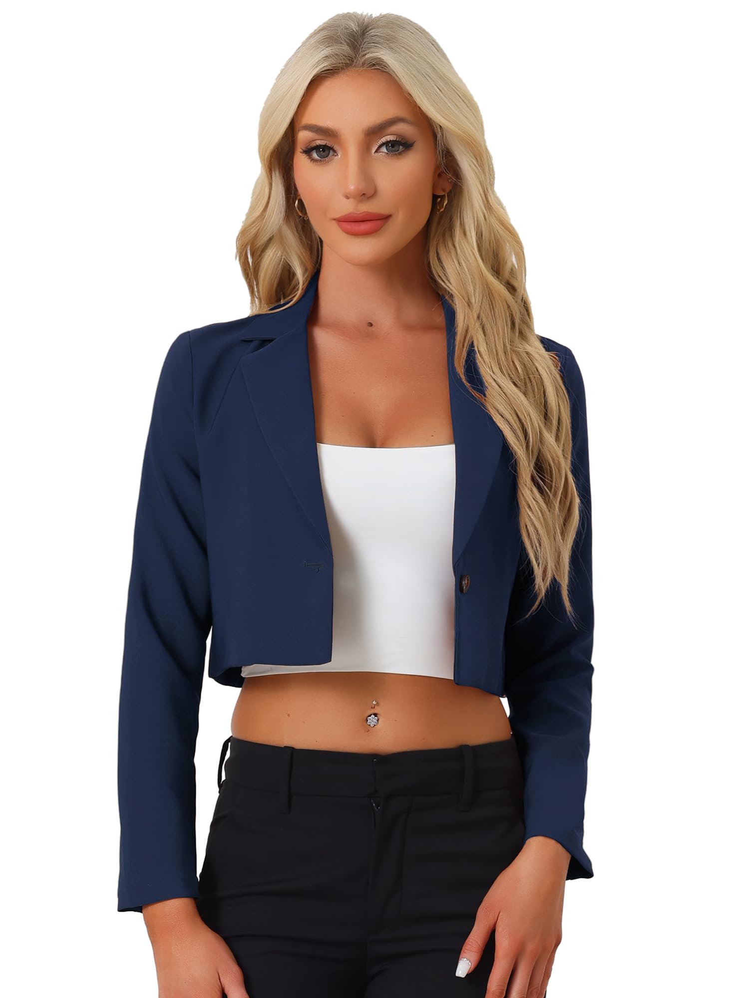 Allegra K Womens Lapel Collar Open Front Cardigan Office Work Business Casual Cropped Blazer Jacket