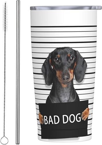 Vaso de perro malo con tapa y pajilla, taza de acero inoxidable de 20 onzas con aislamiento de acero, taza de café de viaje para amantes de los