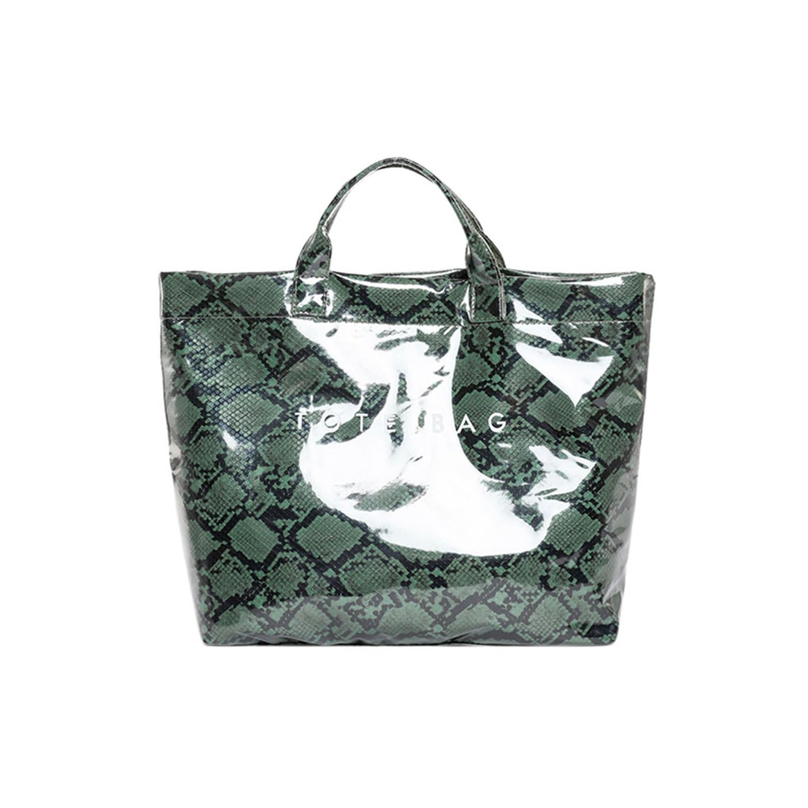CAZSTYK Large Capacity PVC Top Handle Bag for Women with Stylish Letter Print Handbag PU Bag for and Daily Use PVC Handbag