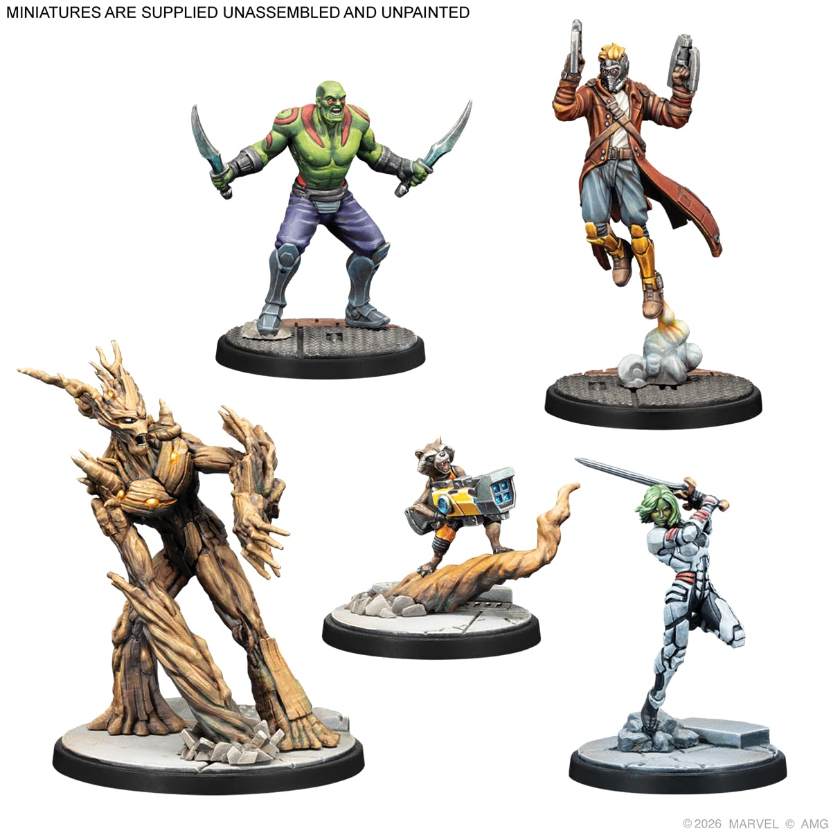 Marvel Crisis Protocol Guardiani della Galassia Starter Set - Gioco completo di miniature con Star-Lord, Groot, Rocket & More - 10 personaggi, dadi, carte e strumenti inclusi