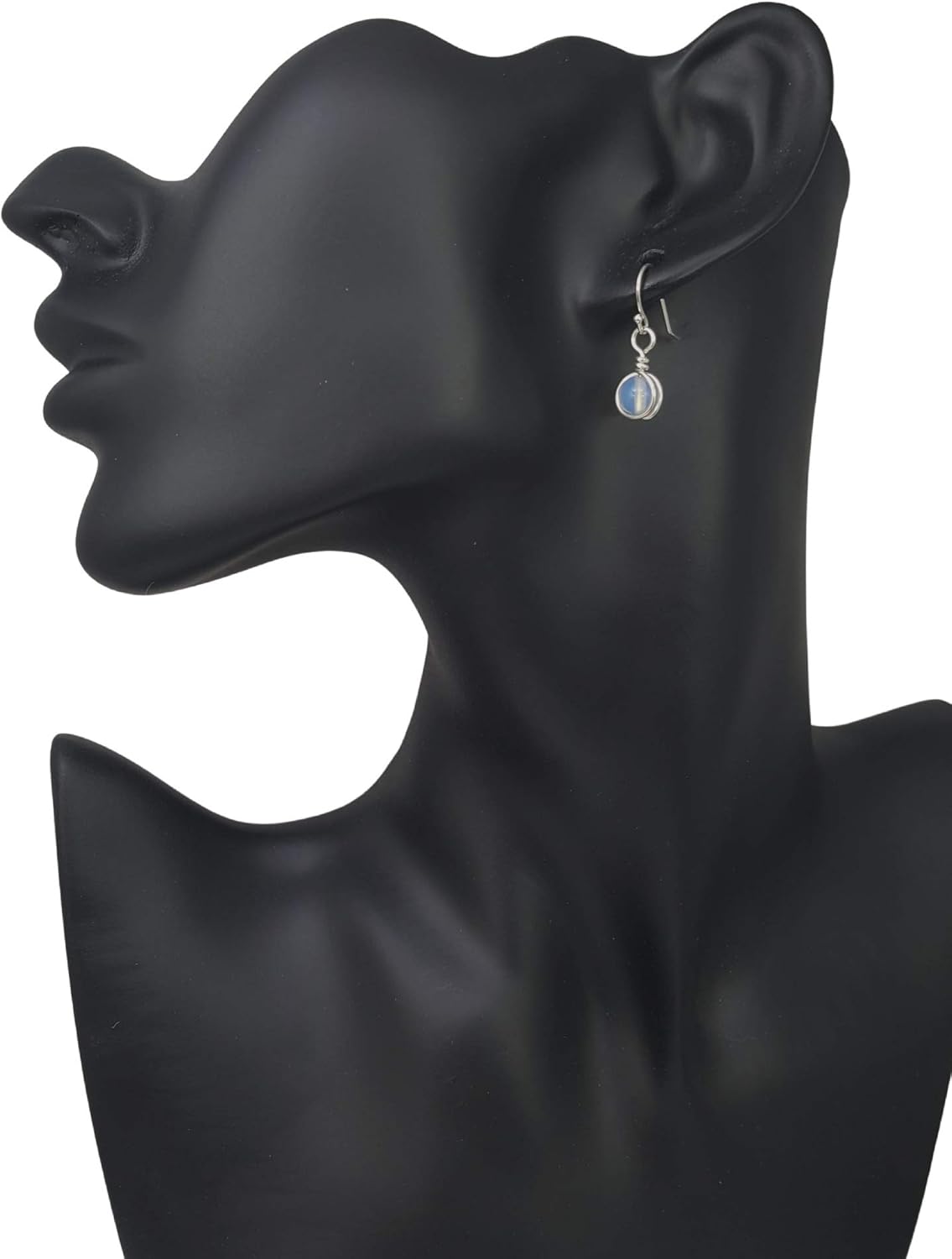 Sterling Silver Opalite Drop Earrings, Handmade Iridescent Glass Dangle Jewelry - Image 5