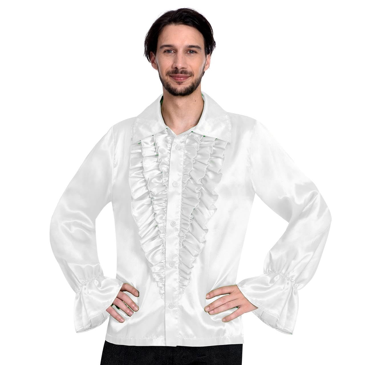 amscan Men's 9907022 Adult Mens Satin White Disco Shirt Size Large, White, L UK