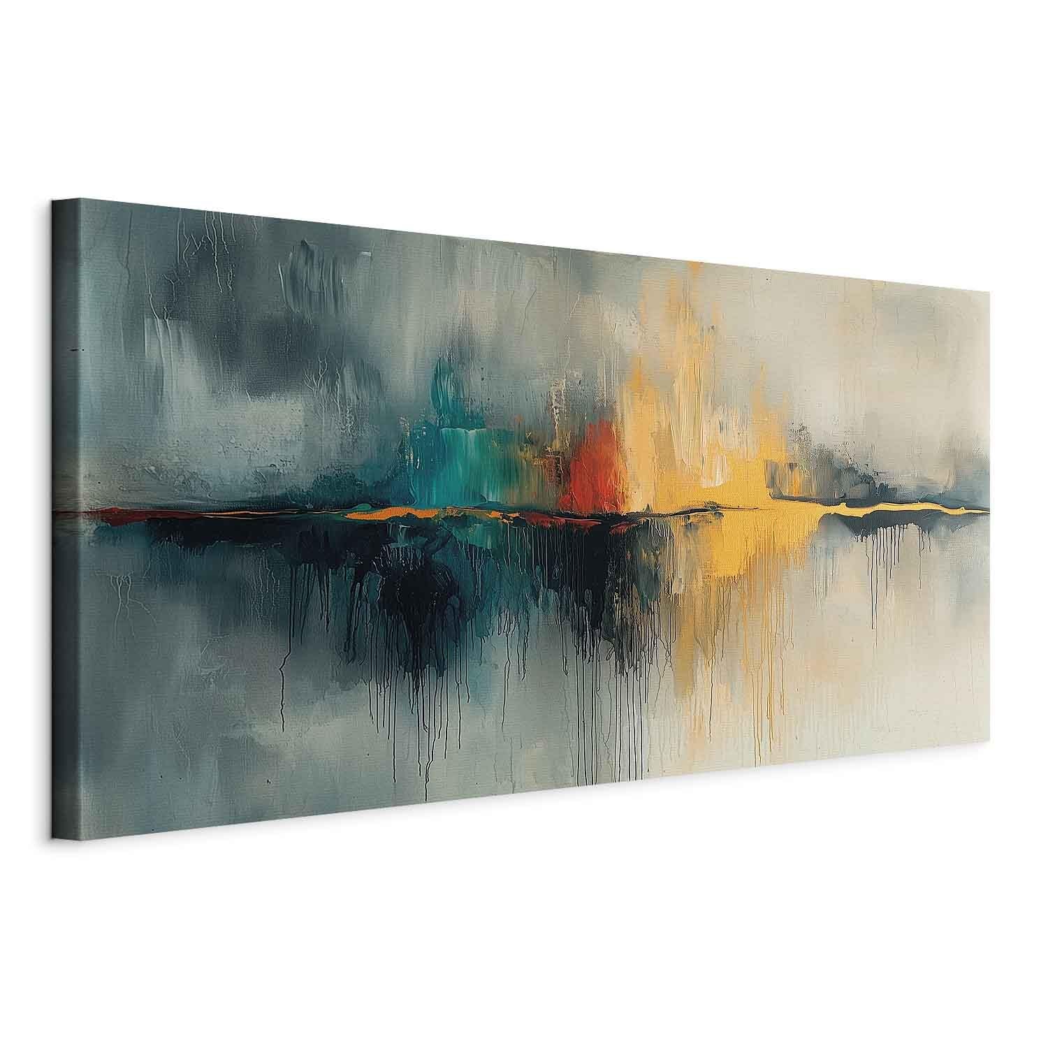 decomonkey Large canvas print Abstract 31.5" x 15.7" / 80x40 cm 1 Partial canvas prints Living room decoration Fleece wall art Art print Wall Living room Modern Orange Blue Grey