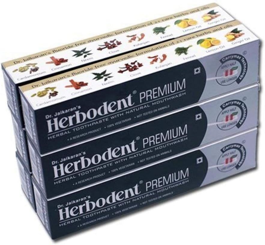 Herbodent Premium - Fluoride-free Toothpaste, Orgnaic, Natural Whitener, Vegan, Sulfatef-free (6 Packs, 3.5 ounces per tube)