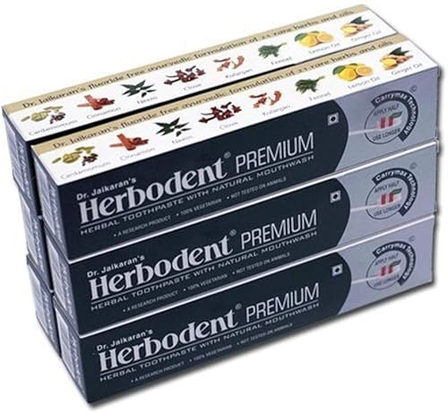 Herbodent Premium - Pasta de dientes sin flúor, orgánica, blanqueador natural, vegano, sin sulfatos (6 paquetes, 3.5 onzas por tubo)