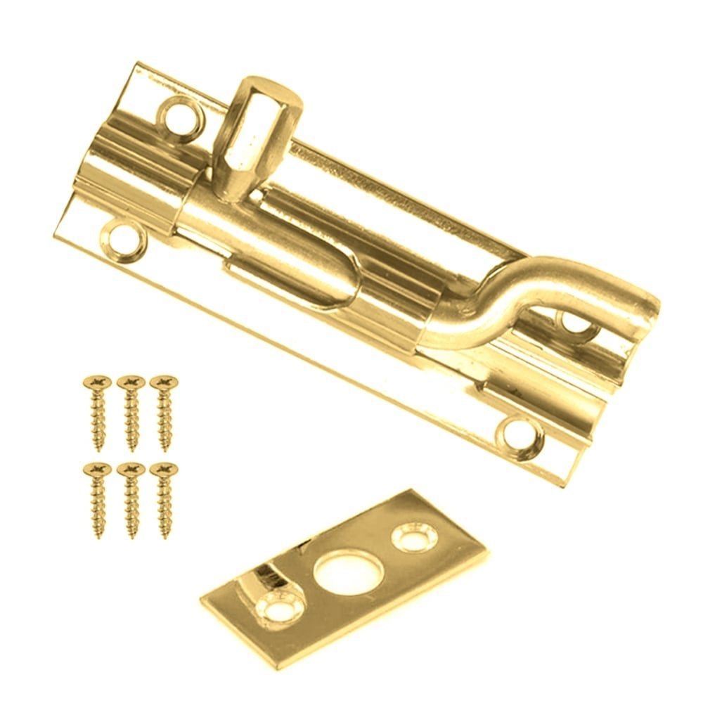 Securit Security Necked Slide Door Bolt Barrel Brass 100Mm