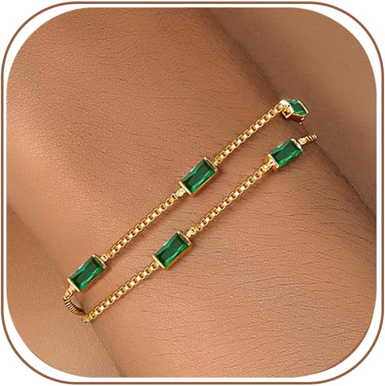 Gold Birthstone Bracelet for Women Trendy 14K Gold Dainty Bracelet for Friend Friendship Birthday Mother Gifts for Her Jewelry