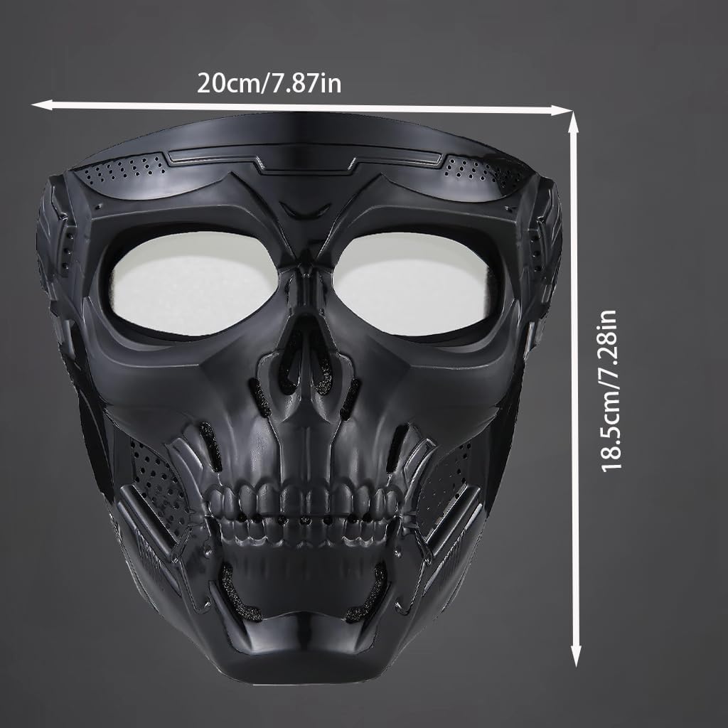 Motorcycle Mask Full Face,Masks Skull Skeleton with Goggles Impact Resistant Tactical Mask for Halloween Paintball Game Movie Props Party (Skull-greyLens) 1