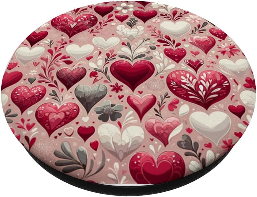 Festive Elegance gifts Enchanting Hearts Romantic Valentine's Day Love PopSockets Standard PopGrip, Black, 260027