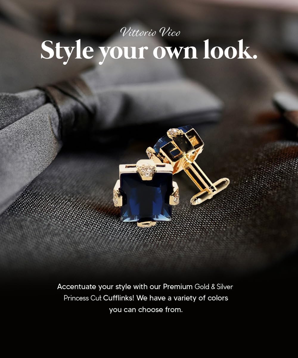 Princess Cut Color Stone Cuff Links