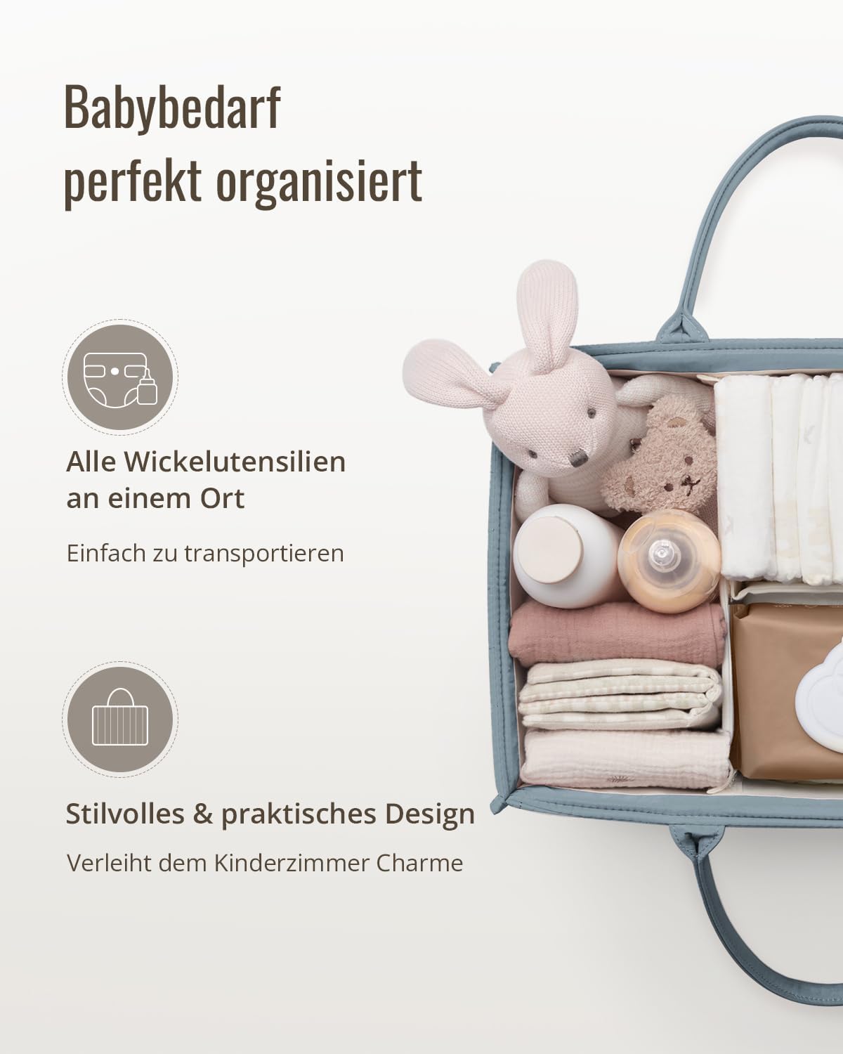 Blissful Diary Changing Table Organiser, Changing Basket for Changing Station, Stylish Changing Organiser for Baby Supplies, Essential Gift for Birth and Baby Registry, Dusty Blue