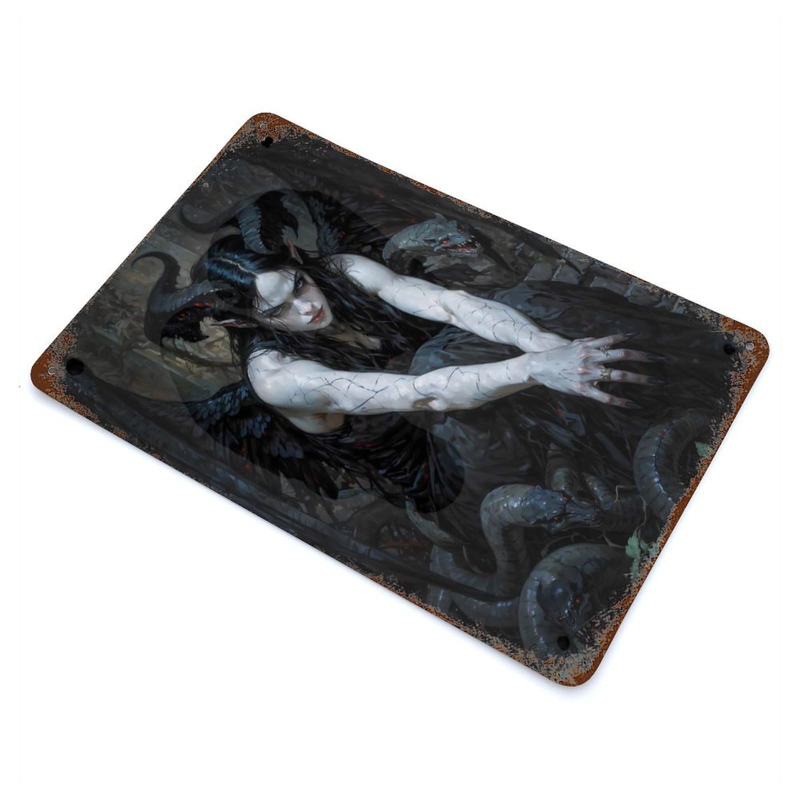 Wings of The Nocturne Serpent, Lilith Vintage Wall Sign 11.8"x7.9", Rust Effect Metal Decor for Cafe, Home Bar And Lounge Decor